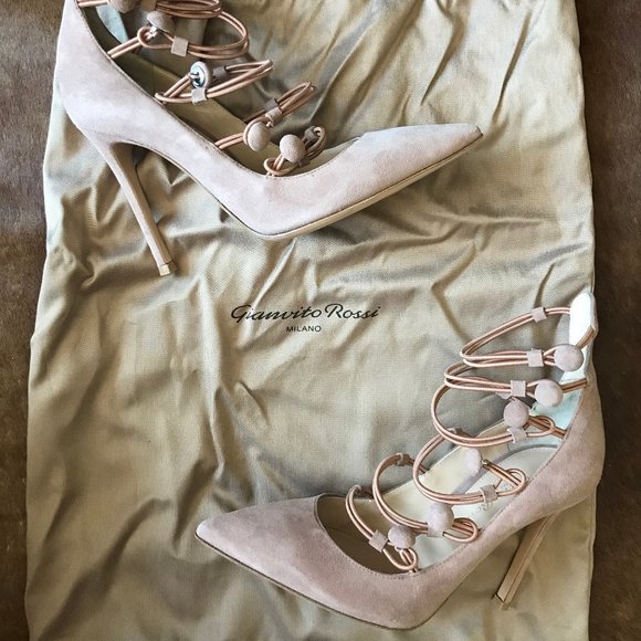 NEW!  Gianvito Rossi Strappy Heels Nude Blush Pink Neutral Size 5 Marquis Suede - Picture 6 of 7